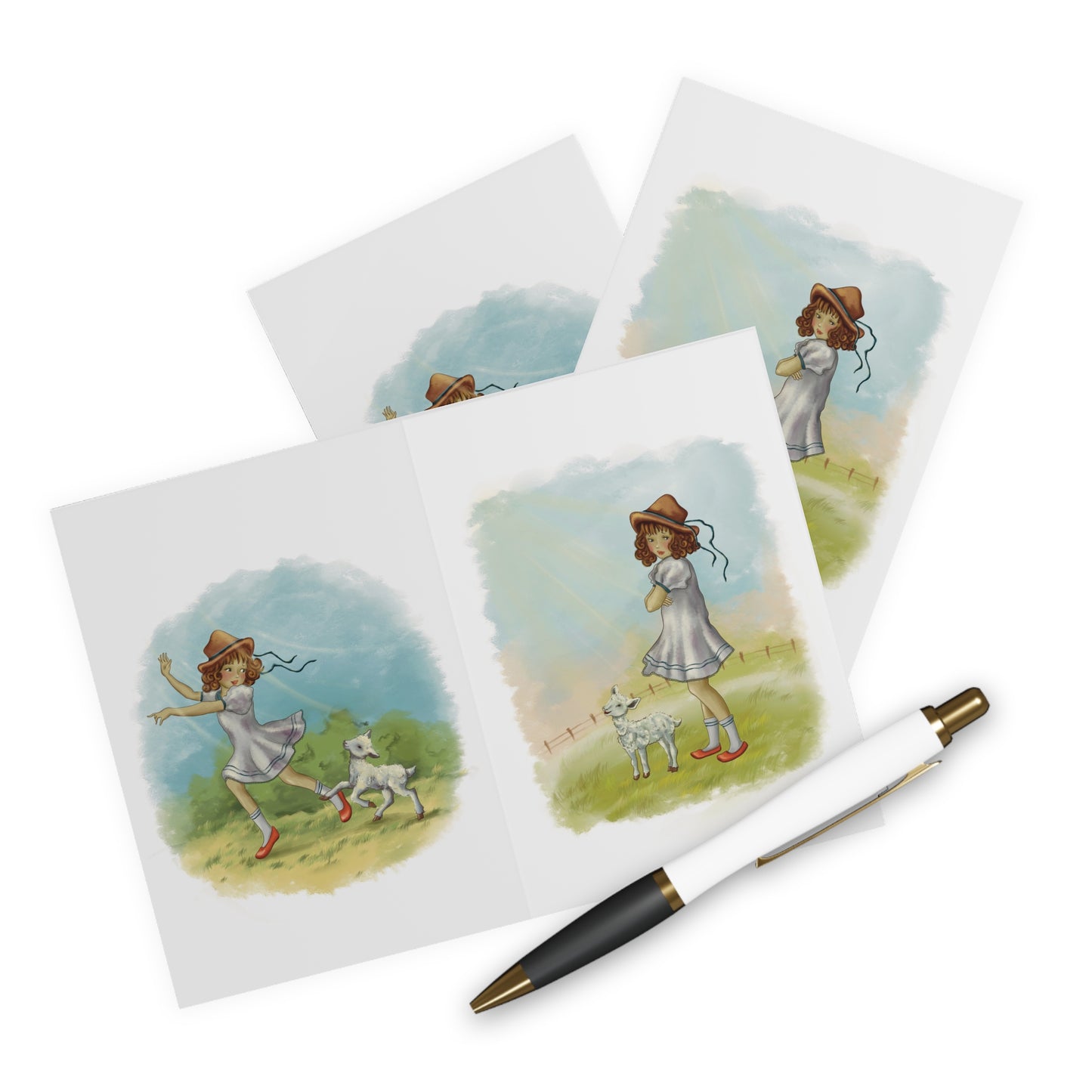 Mary's Little Lamb Greeting Cards (3) - (5 Pack)